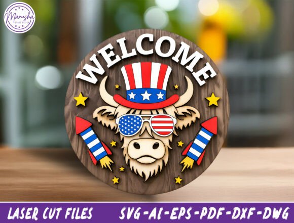 4th of July Door Hanger Cut File SVG for Laser Cutting and Other Celebrations