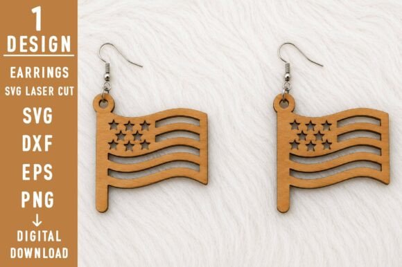 4th of July Flag Earrings SVG Cut File for Laser Cutting