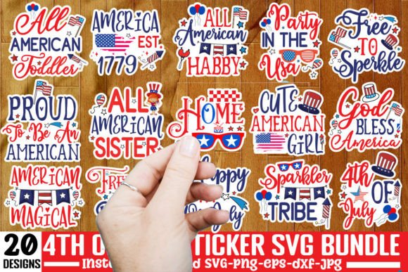 4th of July Sticker Design Bundle, SVG for Crafts and Graphics