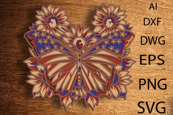 American Flag Butterfly SVG for Laser Cutting and Home Decor