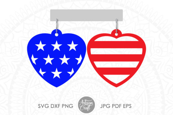 American Flag Earrings Heart Shape for Laser Cutting