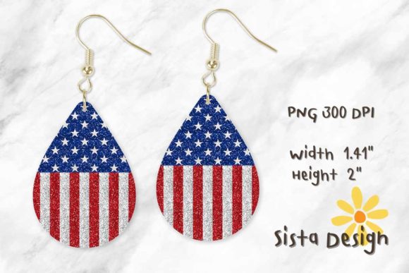 American Flag Teardrop Earring Glitter Graphics