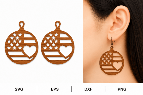 American Flag Wood Earrings Laser Cut for Design Projects