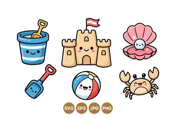 Cute Beach Toys Clipart Set for Crafting and Design