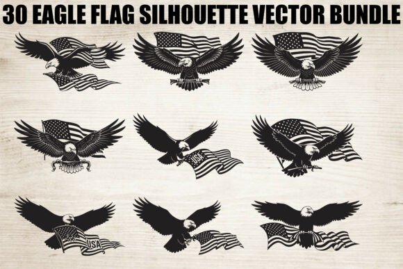 Eagle Flag Silhouette Bundle Graphics