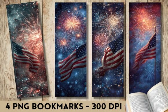 Fireworks Sky American Flag Bookmark in Print Templates and Graphics