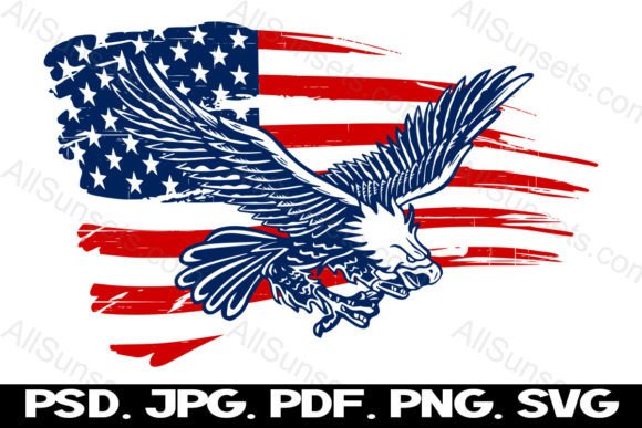 Flying Bald Eagle American Flag Vector Graphics