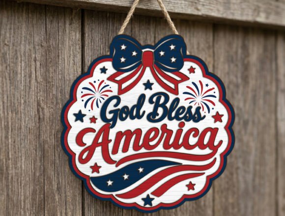 God Bless America Bow Door SVG File for Seasonal Designs