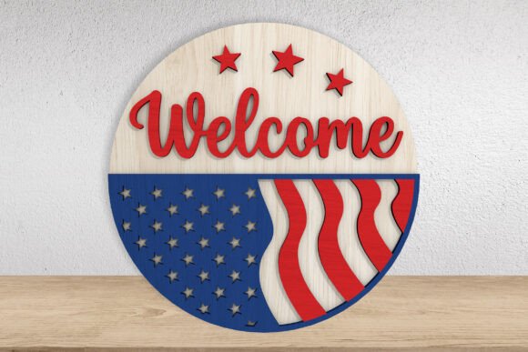 Patriotic American Flag Welcome Sign Laser Cut Design
