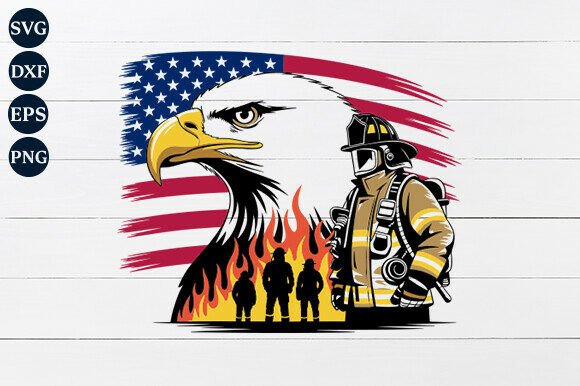 Patriotic Fire Fighter Scene Graphics for Crafts