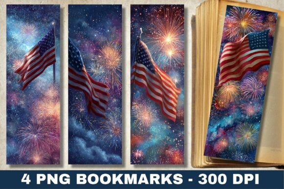 Patriotic Fireworks USA Flag Bookmark Graphics