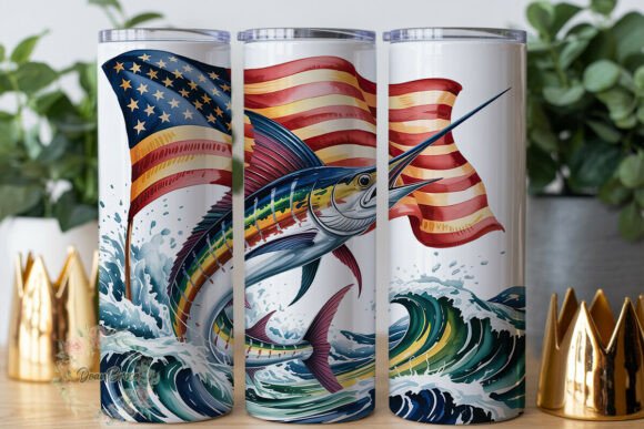 Patriotic Marlin Ocean Flag Tumbler Graphics