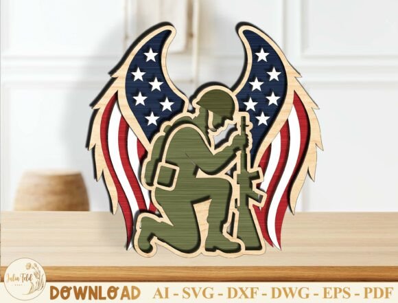 Patriotic Soldier Angel Wings SVG for Home Decor and Laser Cutting