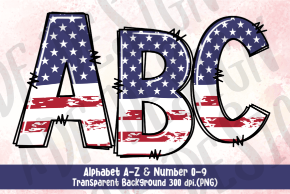 USA Flag Doodle Alphabet Graphics