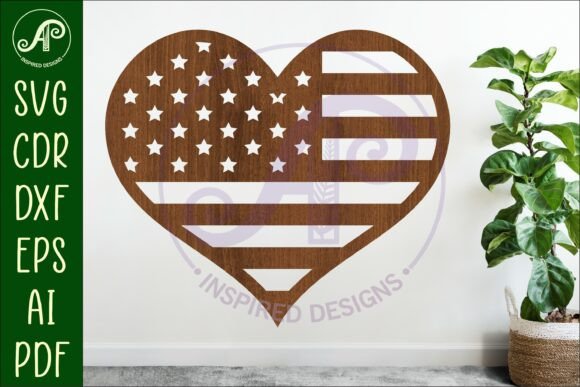 USA Flag Heart Wall Sign SVG for Laser Cutting Projects