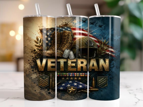 Veteran American Flag Tumbler Wrap Graphics