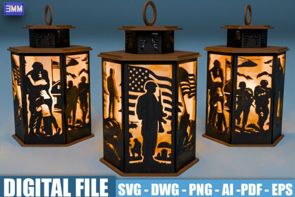 Veteran Lantern SVG for Laser Cutting Stands